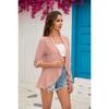 Summer New Solid Color Cardigan Jacket with Three Quarter Sleeves and Ruffle Edge Top for Women