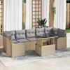 8-Piece Garden Sofa Set with Beige Cushions In Synthetic Rattan, 2-Seater Sofa with Beige Rattan Cushions 3348416