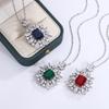 Gold-Plated Temperament Heroine Stone Luxury Square Pendant Necklace Colored Treasure Simulation Copper Bottom Old Money Style