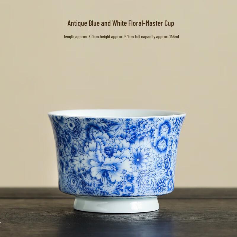 

Chaxun Blue & White Floral Enamel Ceramic Master Tea Cup