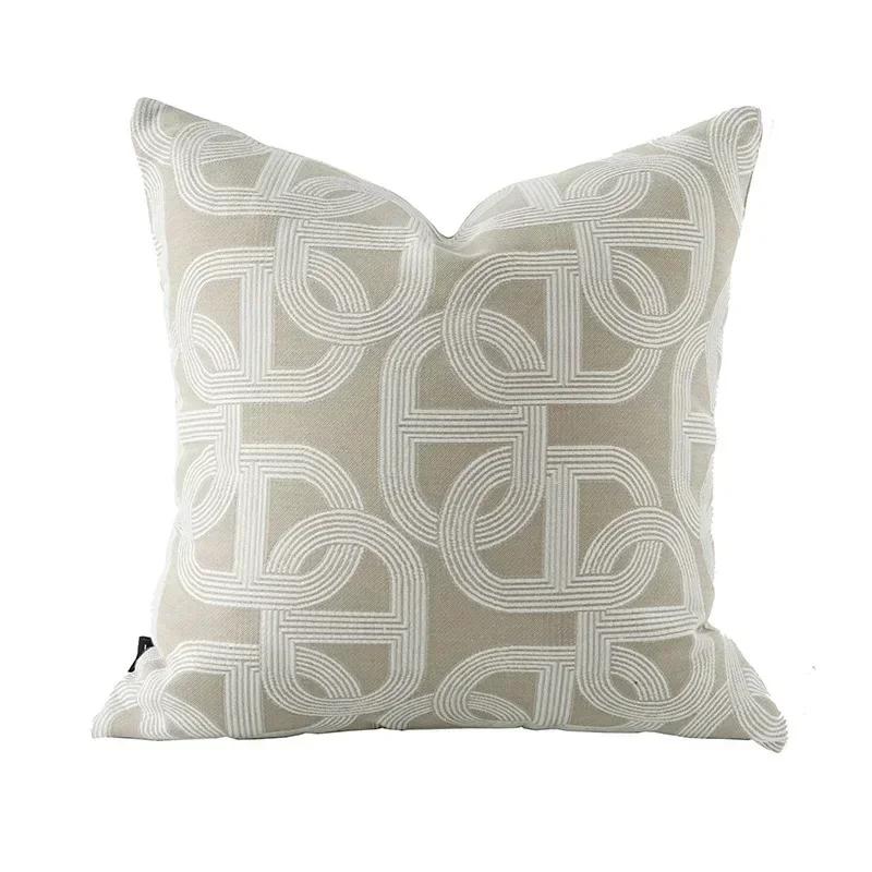 New Oat Color High End Geometric Jacquard Cushion Cover Double-Sided Modern Light Luxury Pillow Covers Decorative Decor Home