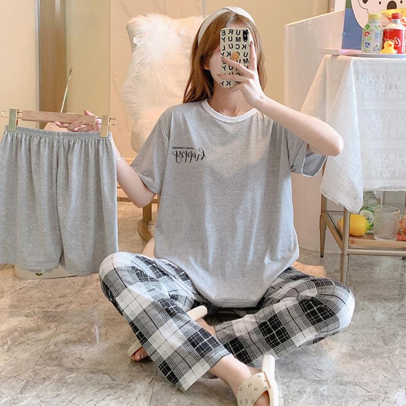 3 Sets Of Summer Women's Pajamas Set Of Short-Sleeved Long Pants Casual Girls Homewear Sets Teenage Homewear
