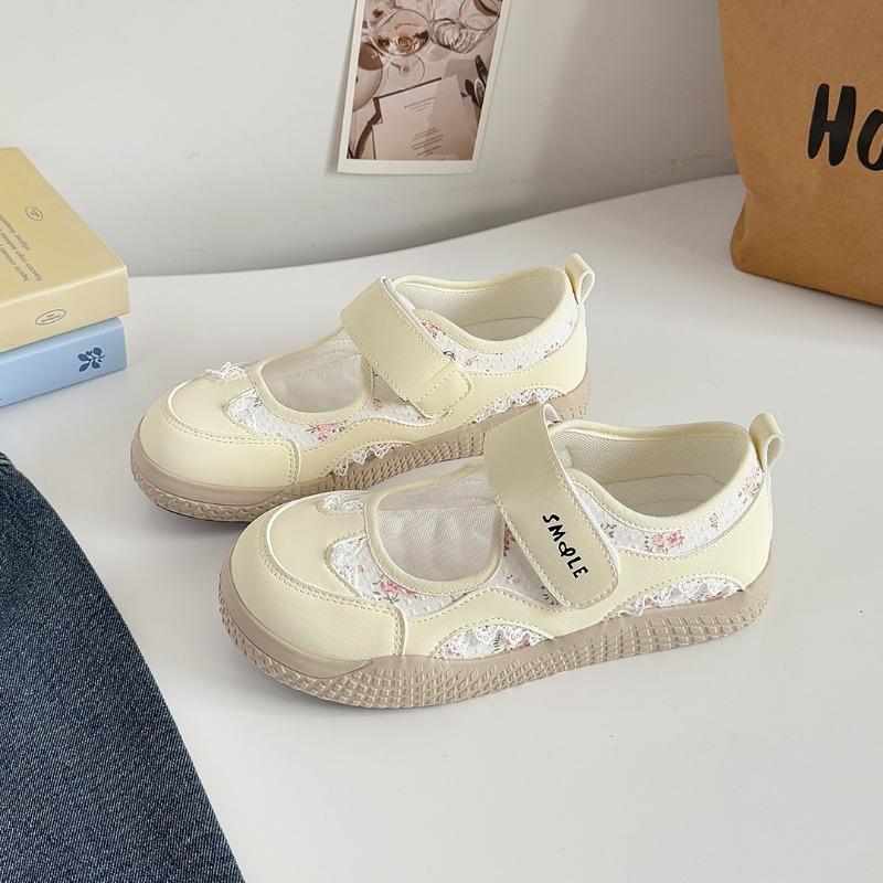 Velcro light mouth floral lace Mary Jane women's shoes new fashionable versatile hollow breathable