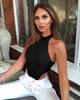 Women's Solid Color Tight-Fitting Sexy Shoulder-Cut Sleeveless Slim-Fit High-Necked Inner Jumpsuit