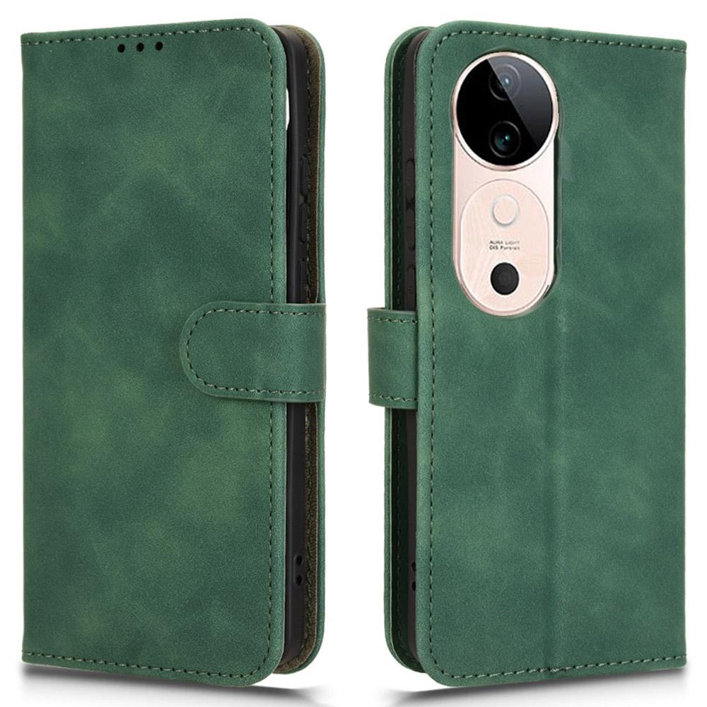 

For vivo S19 5G Cell Phone Case Magnetic Clasp Skin-Touch PU Leather Wallet Cover Green