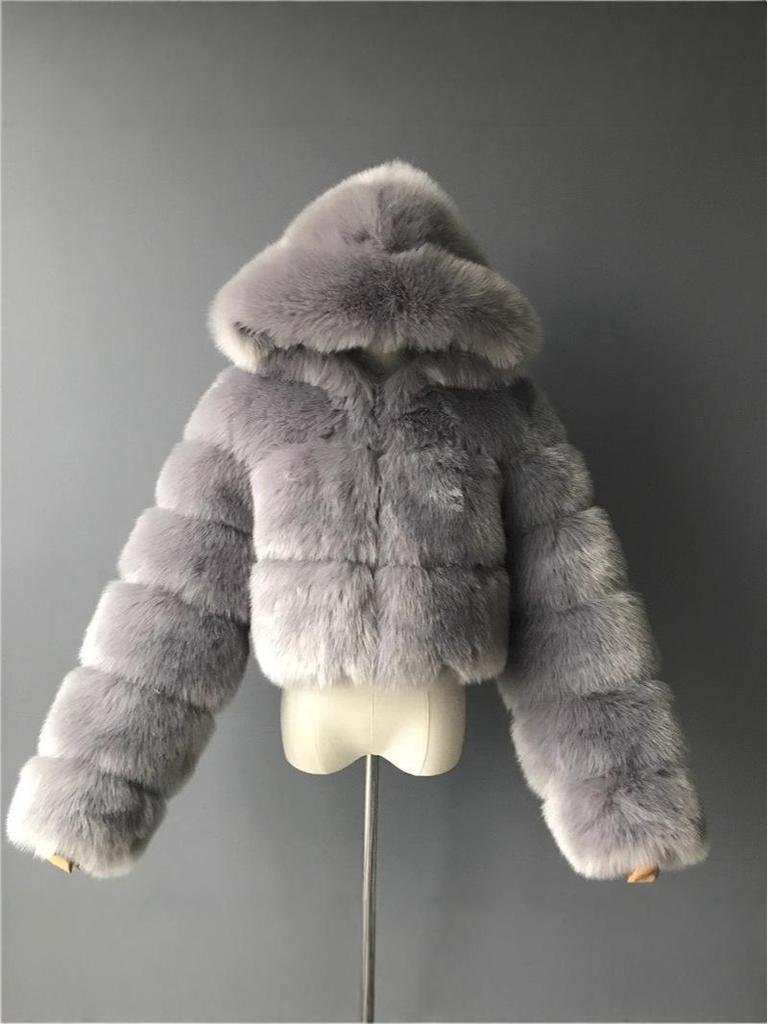 Europäisch-Amerikanischer Kurzer Kapuzenmantel aus Kunstfuchsfell für Herbst/Winter