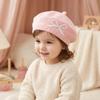 Soft Children Knitted Beret Elastic Beanie Cap Stylish Bow Embroidery Painter Hat  Gift