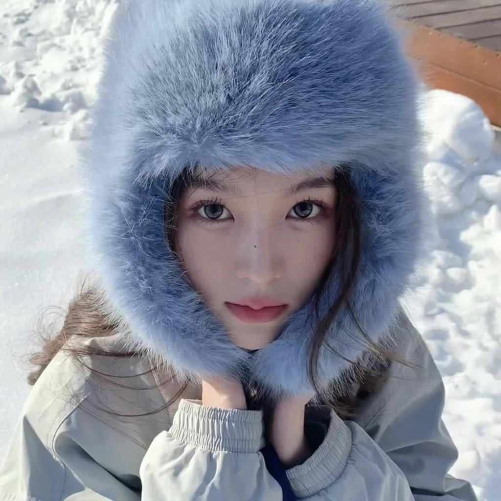Blauer Nerzimitat Lei Feng Hut Damen Winter Plüsch Ski Kalt Warm Ohrenschutz Hut Fleece Verdickter Hut