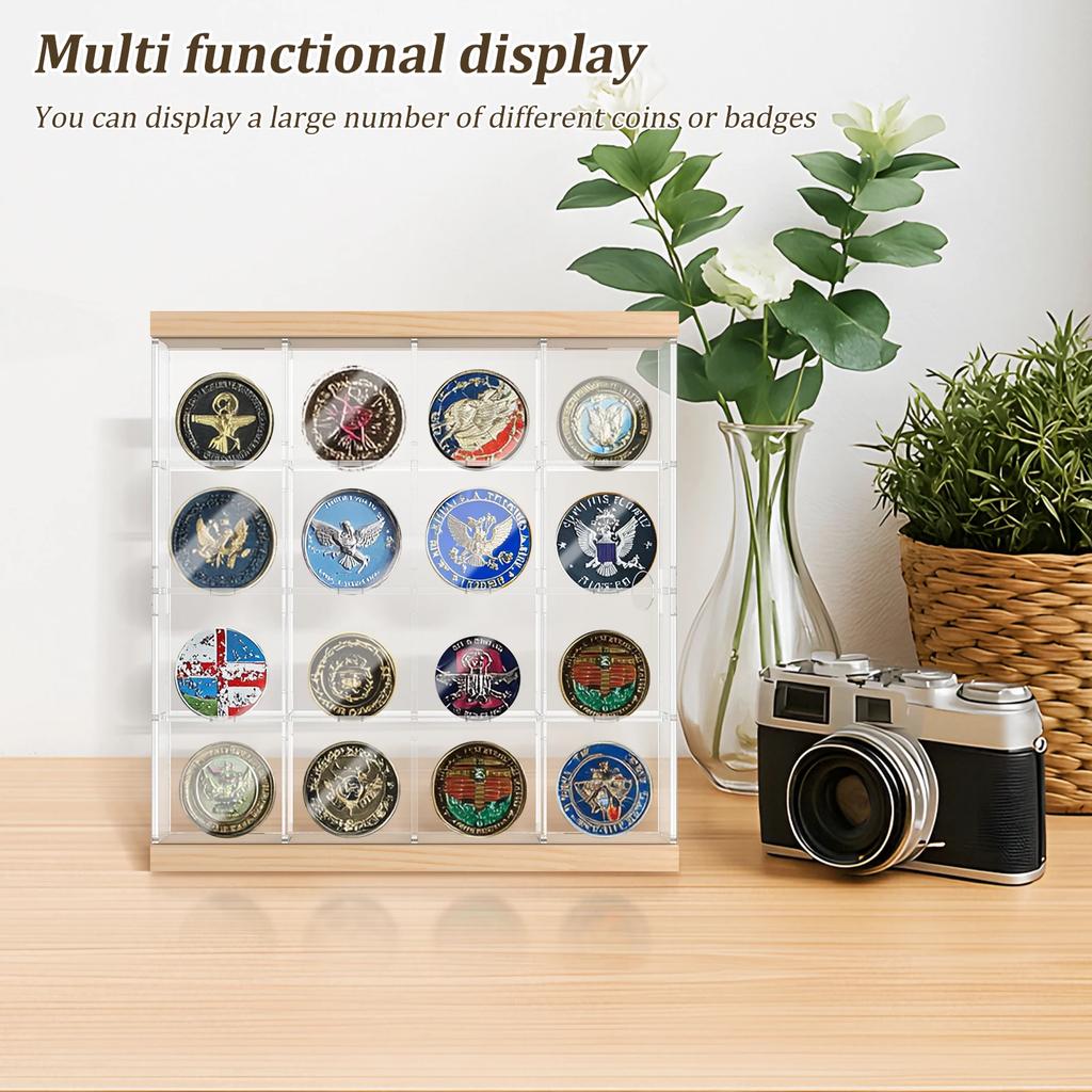 4 Layers Acrylic Coin Holder Clear Challenge Coin Holder with 16/24 Compartments Mini Handmade Statue Collection Display Box