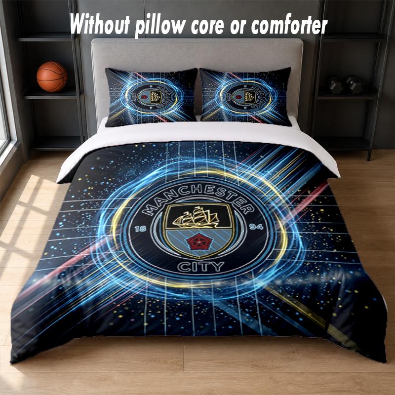 Set Biancheria da Letto Manchester City Design 1 Copripiumino + 2 Federe Morbido Traspirante Biancheria da Letto per la Casa