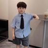 Boys Summer Striped Short Sleeve Shirt Preppy Casual Dress Shirt