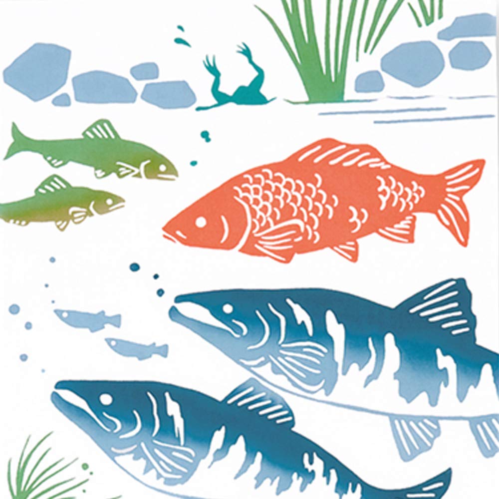 Made in Tenugui with Freshwater Fish 34 x 90cm Miyamoto-Towel Kenema, Japan, Chū-dyed (Tenugui) Design,