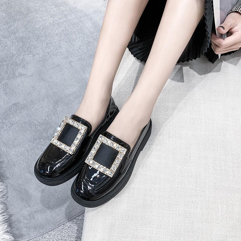 Modne Małe Lakierowane Buty Damskie Kryształowa Klamra Baleriny Kobieta Gruby Niski Obcas Oxford Lolita Biuro Sukienka Mokasyny Damskie Mary Janes