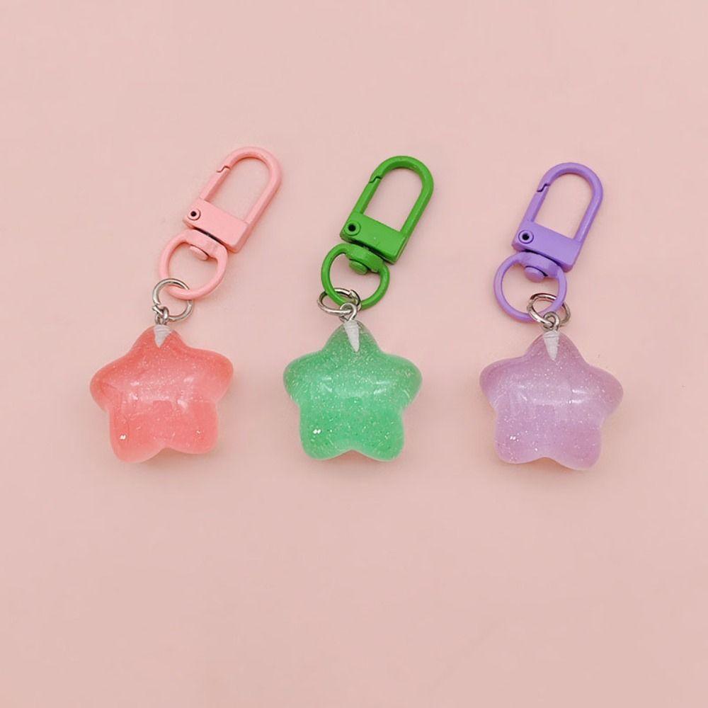 5pcs Noctilucent Chubby Star Keychain Pentagram Backpack Pendant  Home Decoration
