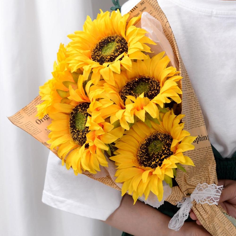 Silk Flower Bride Gifts Creative Artificial Sunflower Wedding Decor Flower DIY Sunflower Bouquet