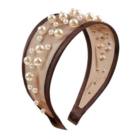 Widened Curved Hair Hoop, Breathable Mesh Base Headband with Imitation Pearls Decor, Anti-Slip Hemming Face Shaping Hair Accessory