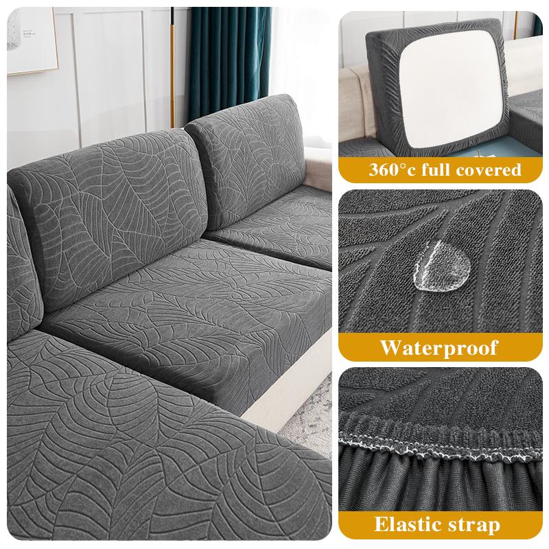 Water Resistant Seat Cushion Cover Elastic Grey Sofa Cover Furniture Protector For Pets Kids Removable