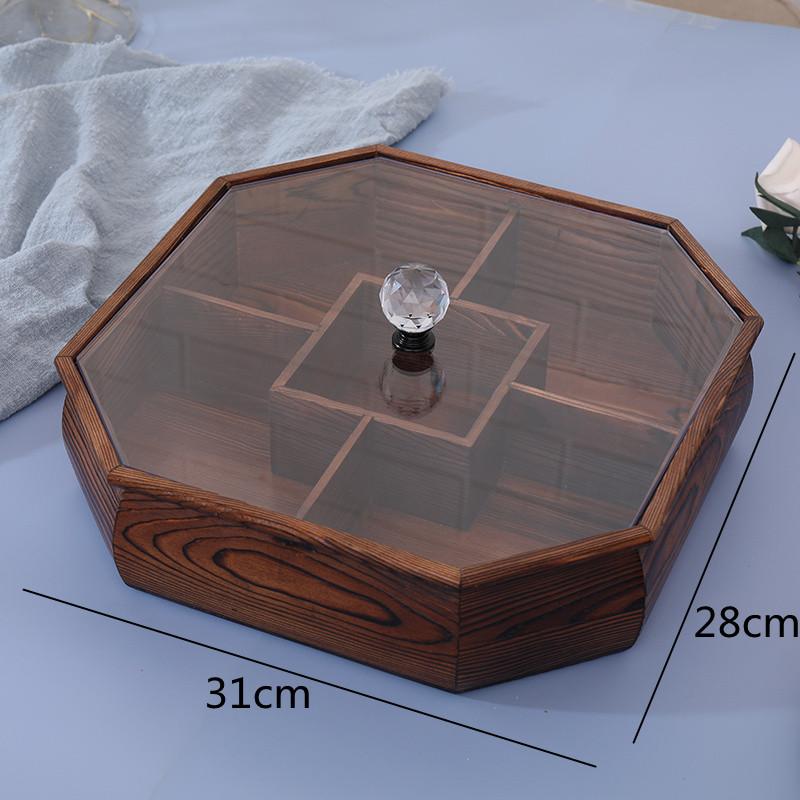 Wooden Dried Fruit Snack Plate with Cover Snack Box Nut Dried Fruit Plate Candy Box Snack Storage Boxes Home Storage Organizer