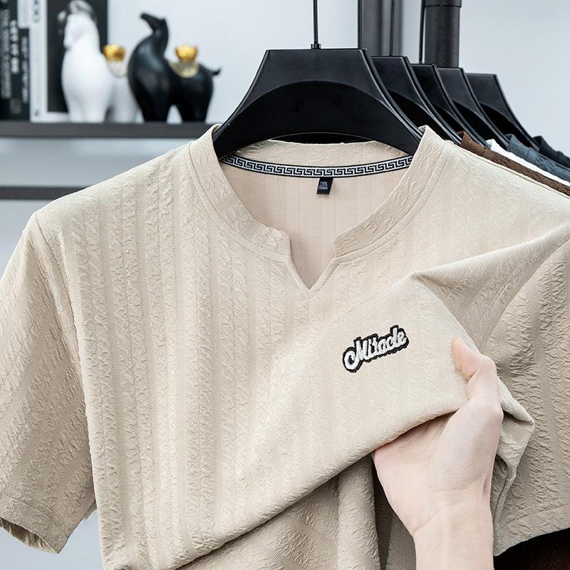 Men s Short Sleevet Summer Middle-Aged & Young Casual Loose Fit Fashion V-Neck Top Versatile M