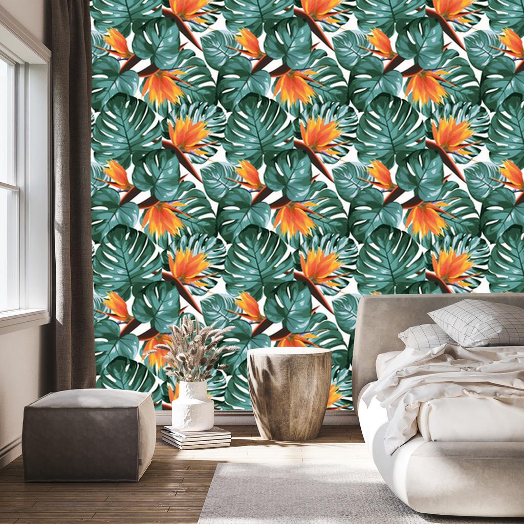 Tropical Leaves and Flowers Wallpaper for Living Room and Bedroom 50x1000