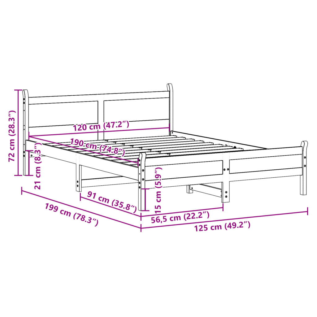 Solid Wood Bed Without Mattress Wax Brown 120 X 190 Cm Pine Wood
