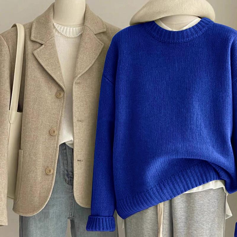 Autumn and Winter Women Soft Waxy Round Neck Cashmere Sweater Women's Loose Sweater Autumn and Winter Short Base Sweater