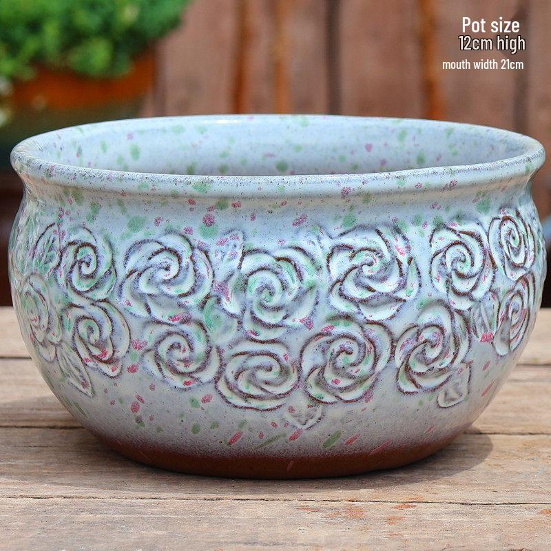 Vaso per Succulente in Ceramica Grezza Fatto a Mano - Fioriera Orchidea Intagliata con Ampia Bocca