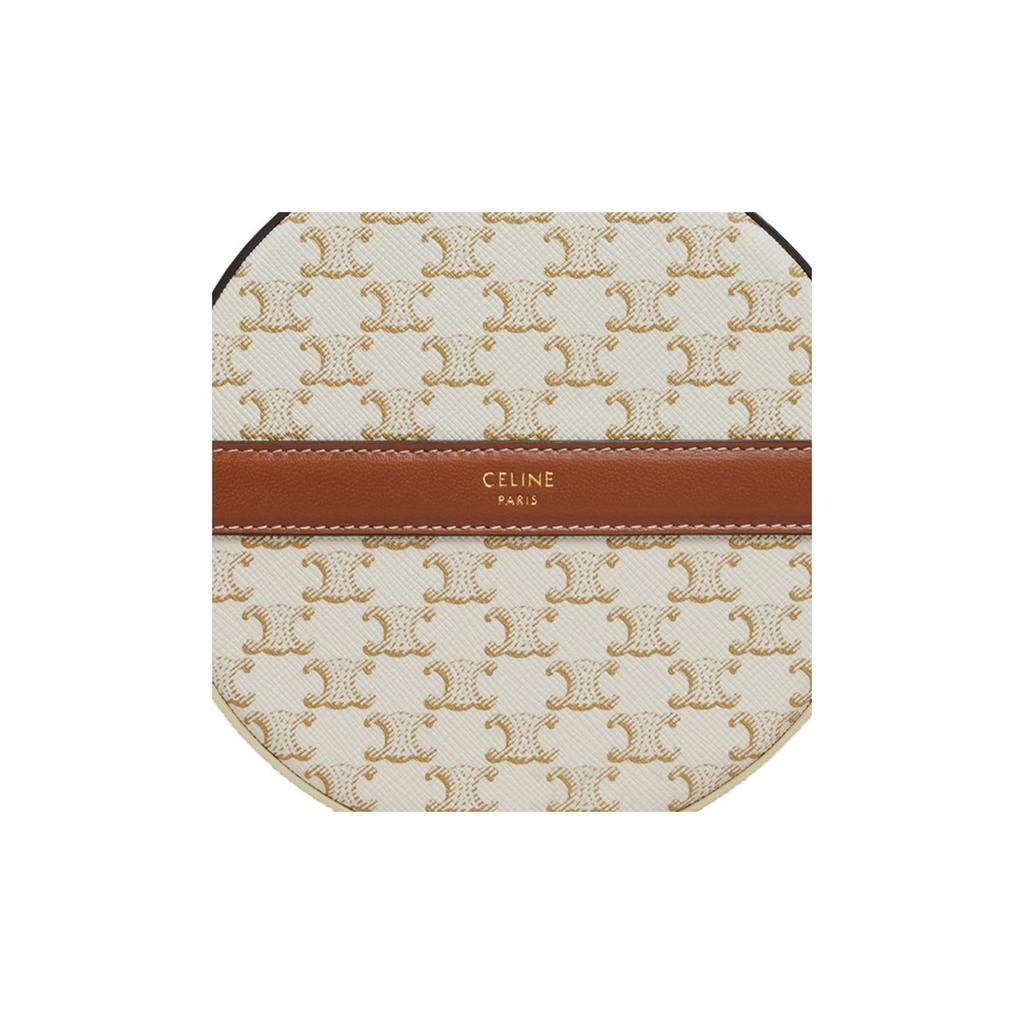 Celine Triomphe Classic Monogram Print Zipper Closure Canvas And Lambskin Round Bag Women Shoulder Bag White 10G342CAM-01TA