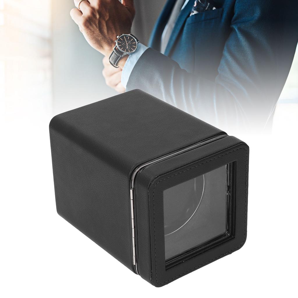 Single Watch Winder Automatic Rotation 4 Modes Mesh Texture Leather with LED Light Super Quiet Motor Type C Adapter Black W150A