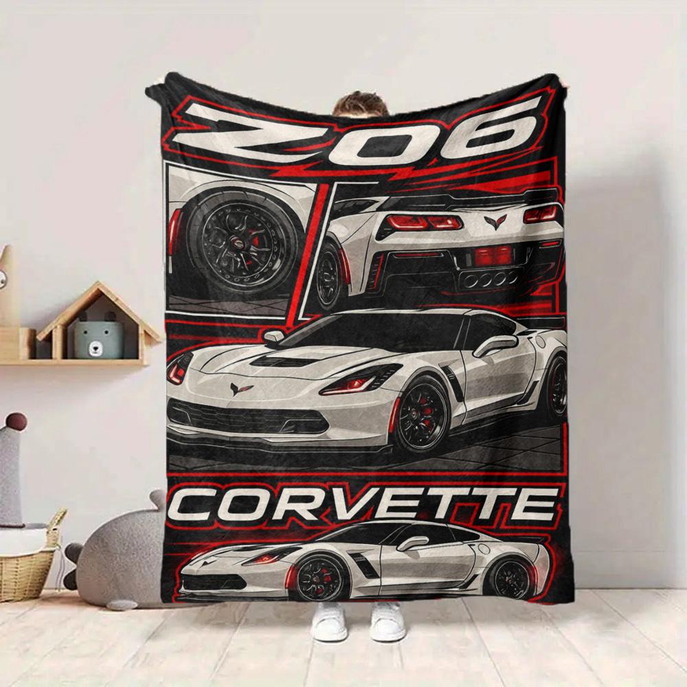 1pc Corvette Z06 Car Blanket Lightweight Flannel Blanket Throw Blanket For Sofa, Bed, Travel, Camping, Livingroom, Office, Couch