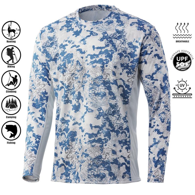 ETST 007 Herenshirt UV-bescherming Buitensporten Ronde hals Tops, Hardloopzon T-shirts UPF50+ Heren Lange Mouw Visshirt - Ademend M