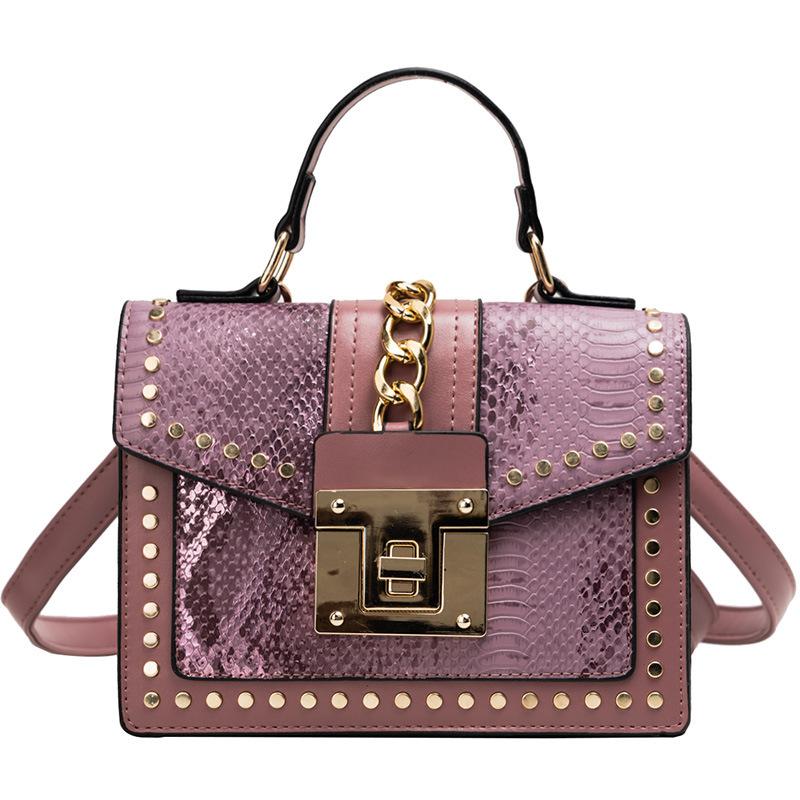 Feminine Leather PU Bag with Studs Shoulder Bag with Shoulder Strap with High-quality Metal Lock Small Square