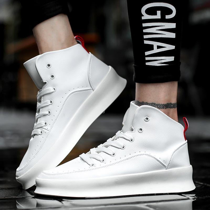 European Trend Shoes for Men Leather Casual Shoes Fashion Flat Skateboard Shoes Cool Chunky Sneaker