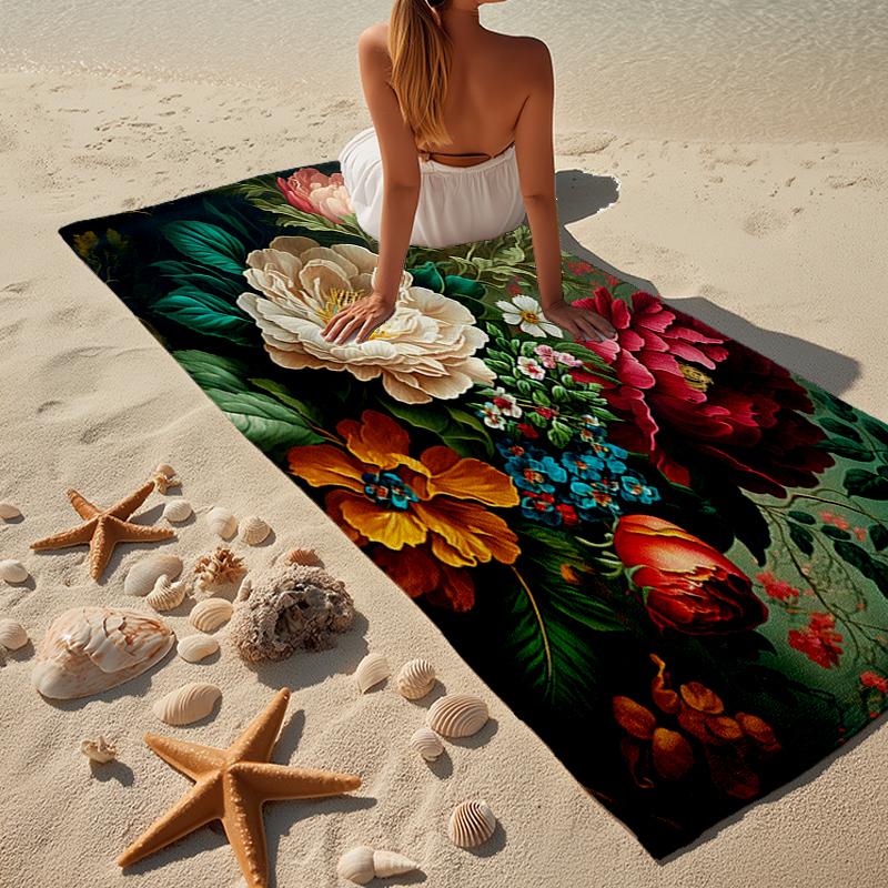 Stained Glass Peonies Beach Towel, Super Soft Microfiber, Gift for Her/Him, Birthday, for Pool, Beach, Travel, Home Decor Fan Gifts