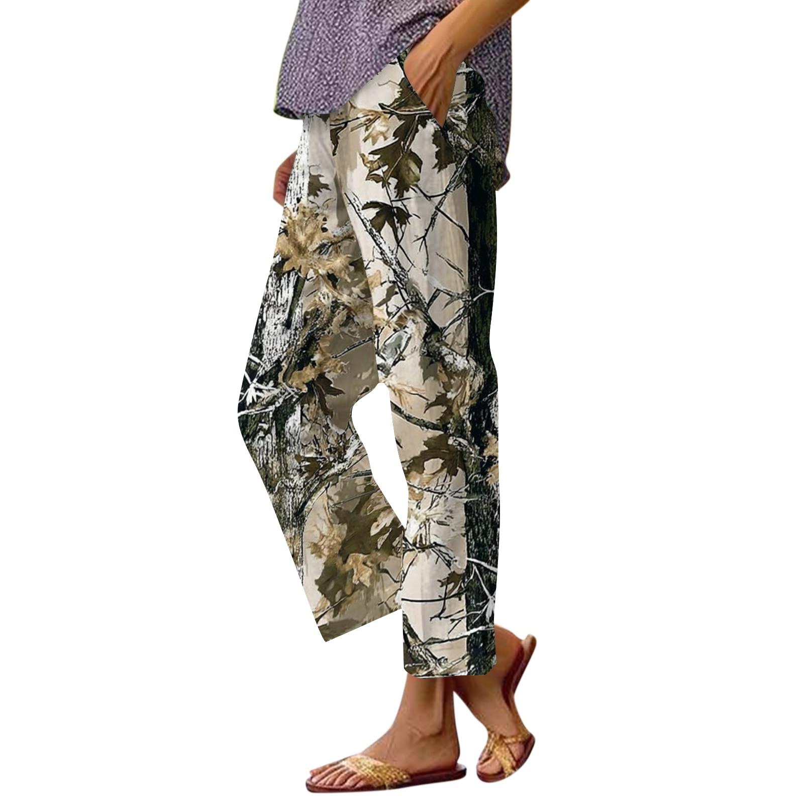 Women s fashion printed pocket elastic waist casual pants S