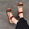 Johnature Retro Round Toe Genuine Leather Women's Shoes Cowhide Soft Sole Mixed Colors Wedge Heel Shoes