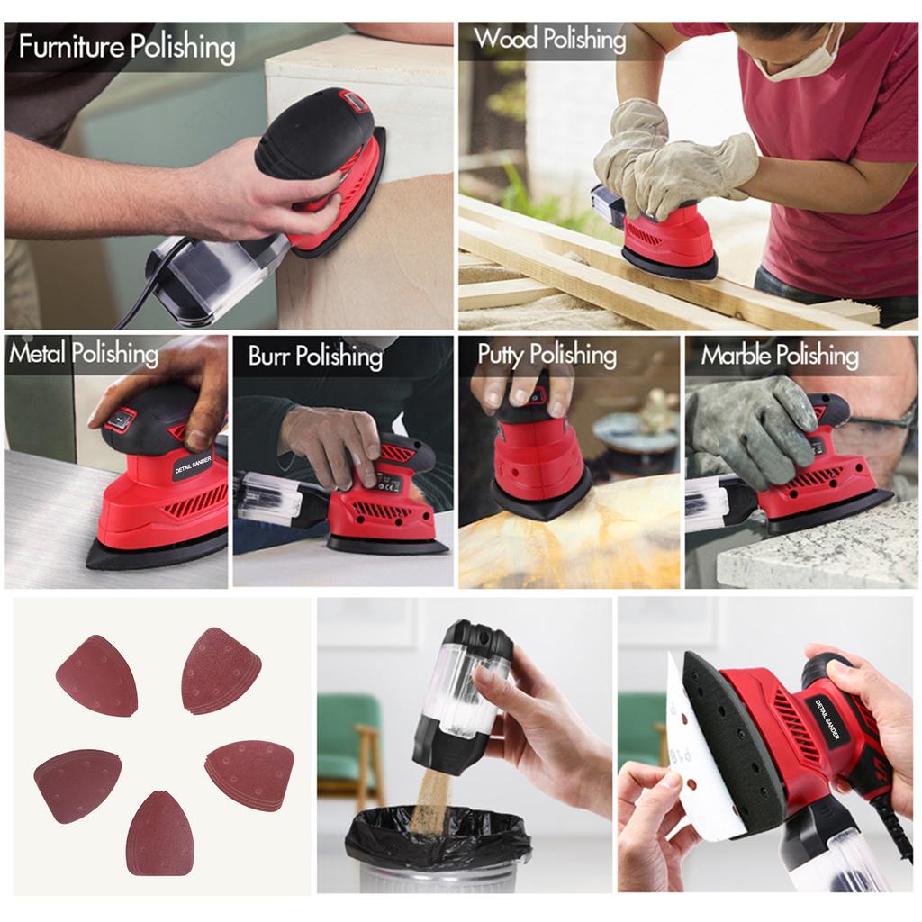 Detail Sander 14000RPM Compact Electric Sander 20Pcs Sandpapers Dust Collection Port Connected with the Vacuum Cleaner