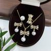 S925 Pearl & Diamond Color Block Bow Jewelry Set - Ring, Pendant, Ear Pins for Women