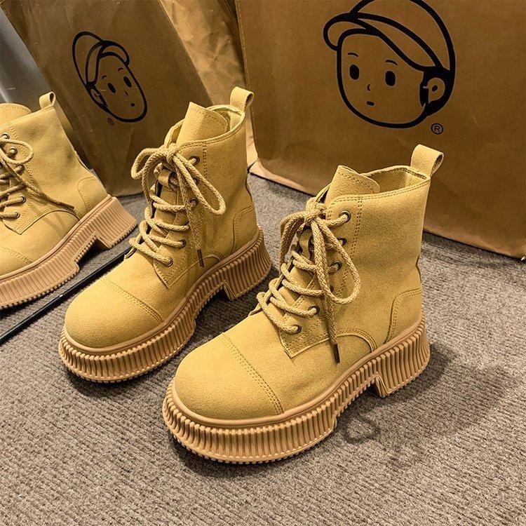 

Мотоциклетные короткие ботинки, женские модные ботильоны на шнуровке, уличные туфли на высокой платформе и толстом каблуке, женская обувь на осень-зиму 35 жёлтый