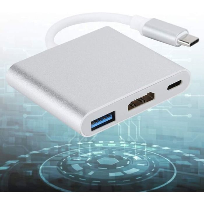 Adaptateur HDMI USB-C - 3 en 1 USB 3.1 Type-C - Sortie HDMI 4K - Power Delivery (PD) - Transfert de données USB