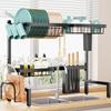 Sakugi Over-the-Sink Dish Drying Rack, Extendable (68-86cm Wide), Rustproof, Automatic Drainage, Multifunctional, with Knife and Cutting Board Stand,