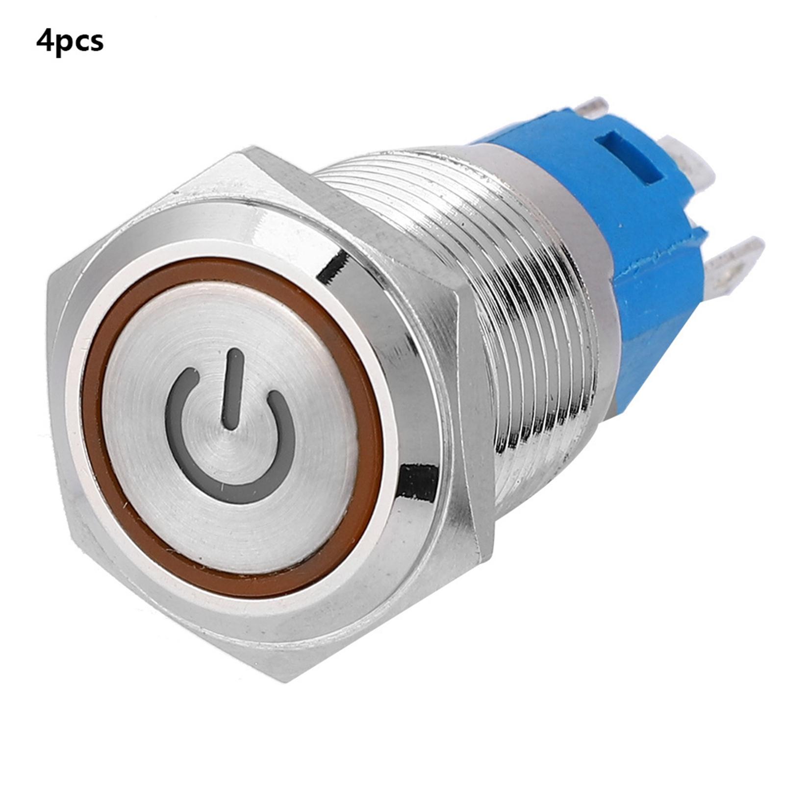 

Yellow LED Flat Round Head Self Reset Metal Push Button Ring with Power Symbol 16mm 12V