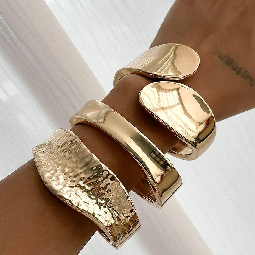 Ingemark Exaggerated Punk Smooth Spring Open Bangles for Women Trend Creative Heavy Metal Chunky Bracelet Hand Jewelry Men Gift