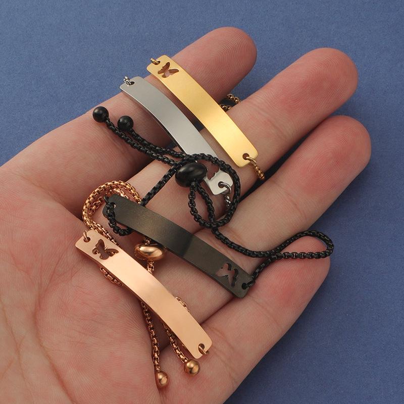 Adjustable Stainless Steel Butterfly Bracelet with Engravable Curved Bar