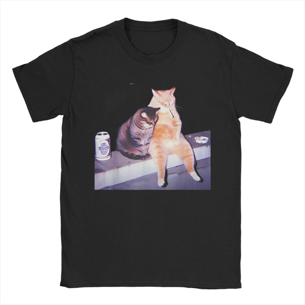 Men's Funny Smoking Cat Cigarette Kitty Gen Z Meme Cat Lovers T-Shirts Cotton Tops Summer Short Sleeve T-Shirt O Neck Tshirt