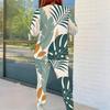 Women Plus Size Two Piece Pants Set Round Neck Long Sleeve Printed Top And Fitted Pants