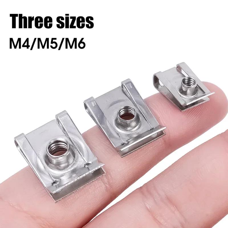 Stainless Steel U Type Clips Plate Leaf Spring Nut M6 M5 M4 Chimney Nuts Lug Nuts Speed Clip for Car Motorcycle Scooter ATVs