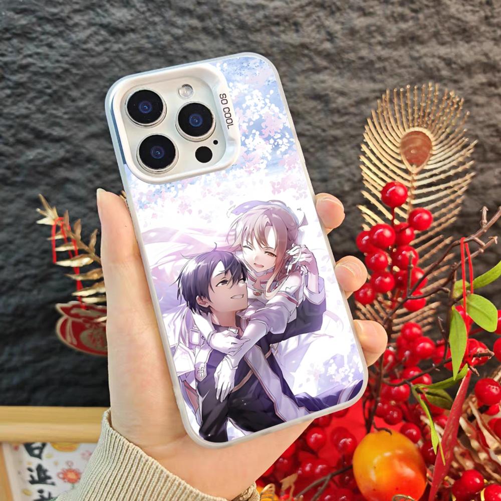 Asuna K-Kirito Anime Phone Case For Iphone 17 16 15 14 Pro Max Xr Air Plus Black Silver Hard Shell Cover