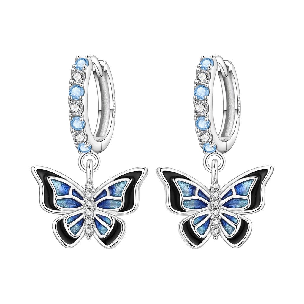 Original 925 Silver Zircon Pink Paw Print Earrings Heart Flower Leaf Design Women Party Jewelry Gift Ear Loops