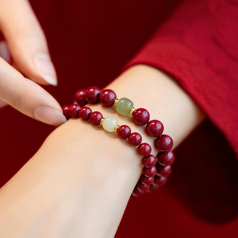 Cinnabar Purple Gold Sand Crystal Bracelet, Translucent Sand Bracelet for Women, Hetian Jade National Style Single Strand Bracelet
